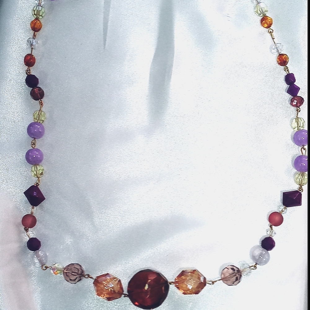 Hand-Crafted Purple & Gold Toned Necklace